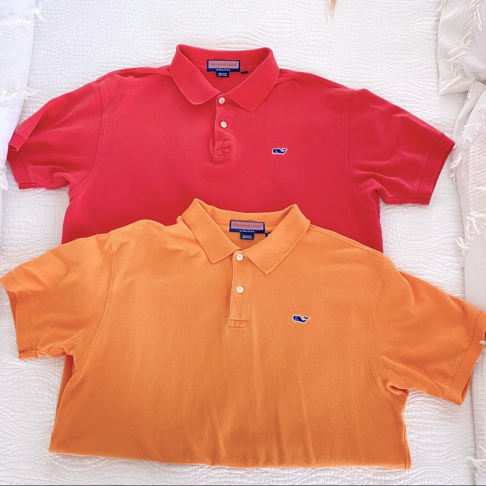 TWO Vineyard Vines MED Polo Shirts. Orange & Pink